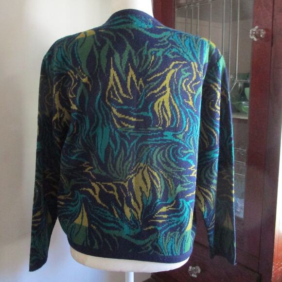 Vintage Mixage 80s Abstract Knit Cardigan Sweater Gold Buttons Chunky Artsy M - Picture 6 of 17